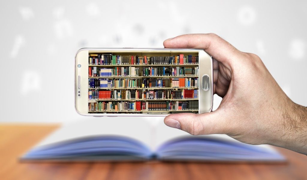 books, smartphone, hand
