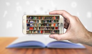 books, smartphone, hand